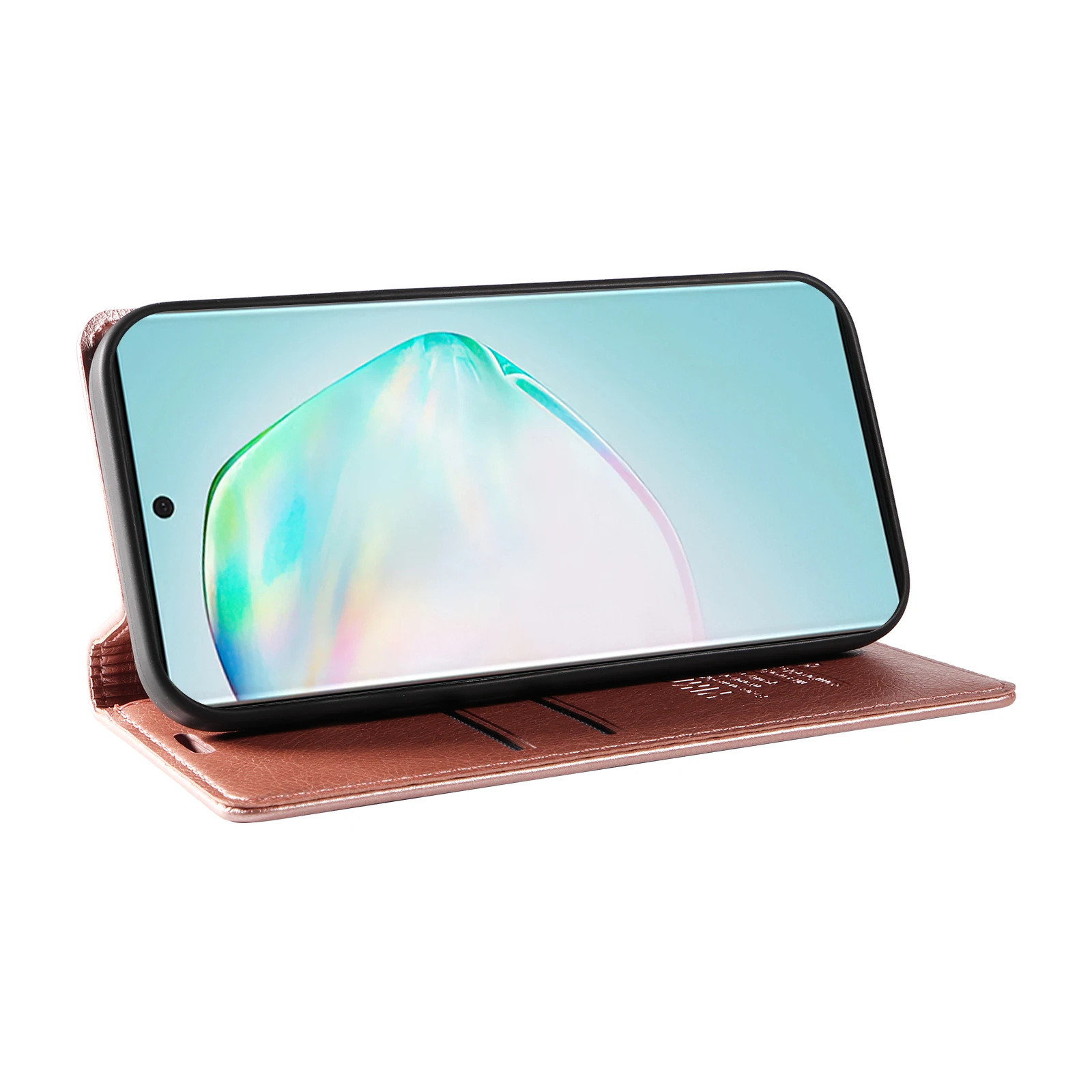 حافظة لهاتف سامسونج جالاكسي A 42 43 51 53 54 72 73 81 91 نمط الليتشي حافظة هاتف مغناطيسية فاخرة لتخزين البطاقات والمال