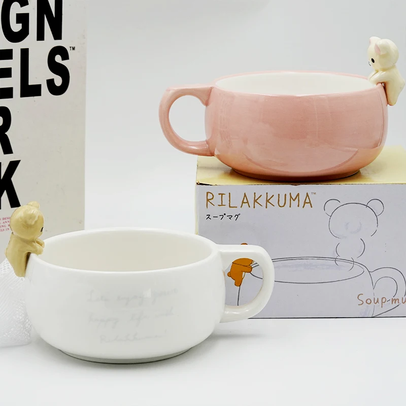 

Официальная керамическая миска с рисунком Rilakkuma, кавайная 3d кукла, детская миска для рисовой лапши, керамическая миска для супа