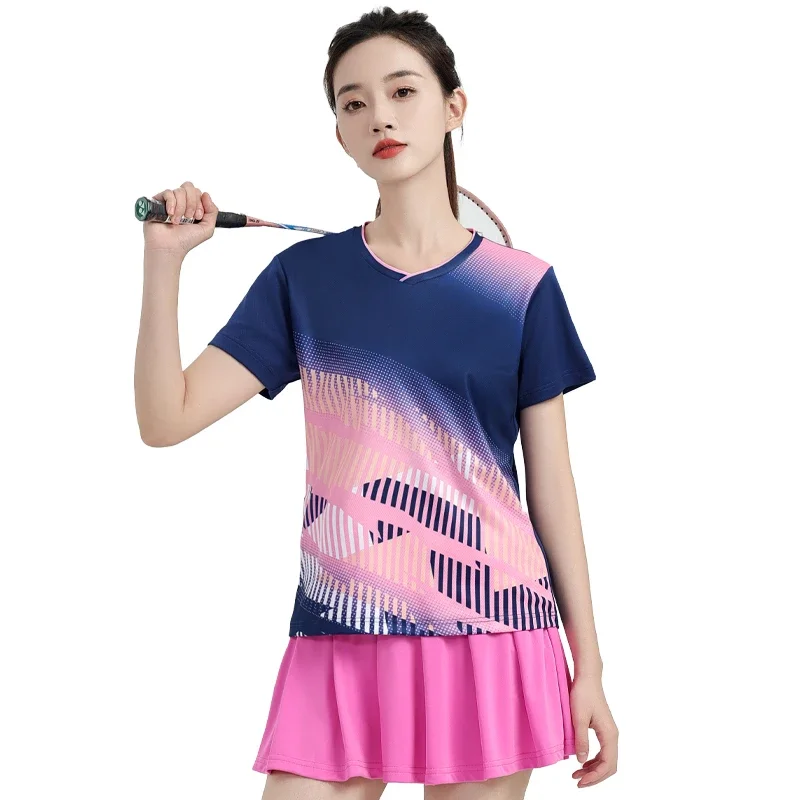 

Badminton Table Tennis Shirts Women Gym Workout Comfortable Sports Short Sleeves Quick Dry Ping Pong Elastic V Neck Jerseys