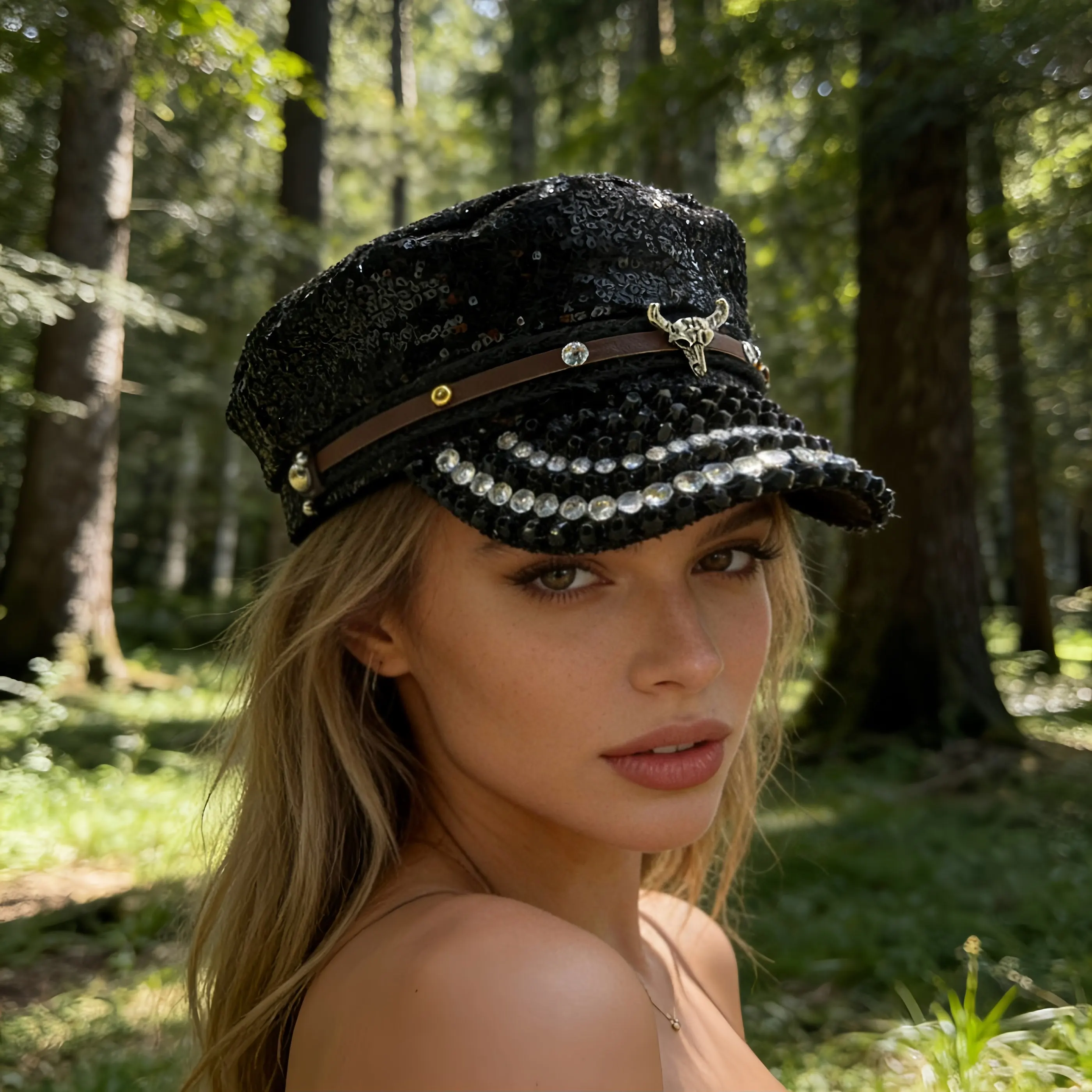Steampunk Captain Hat Rhinestone for Burning Man Festival Woman, Music Festival, Halloween, Rave Accessories ＆ Party Caps