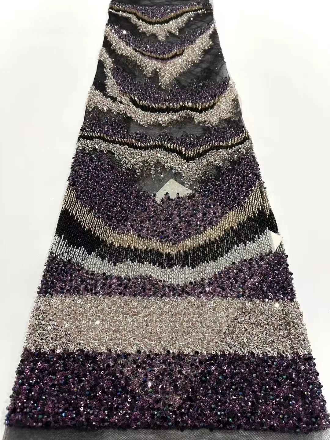 

2025 африканская нигерийская высококачественная тюль с вышивкой блестками, кружевная ткань, 5 ярдов, швейные бусины, камень для выпускных платьев DP0400