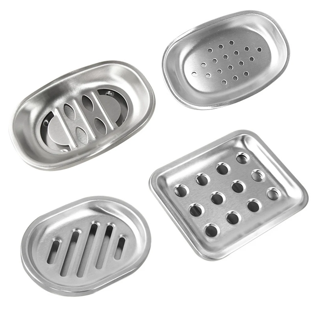 

Stainless Steel Soap Dish Tray Double Layer Soap Box Holder Drainer for Shower Bathroom Kitchen (Oval Shape with Stripe Design)
