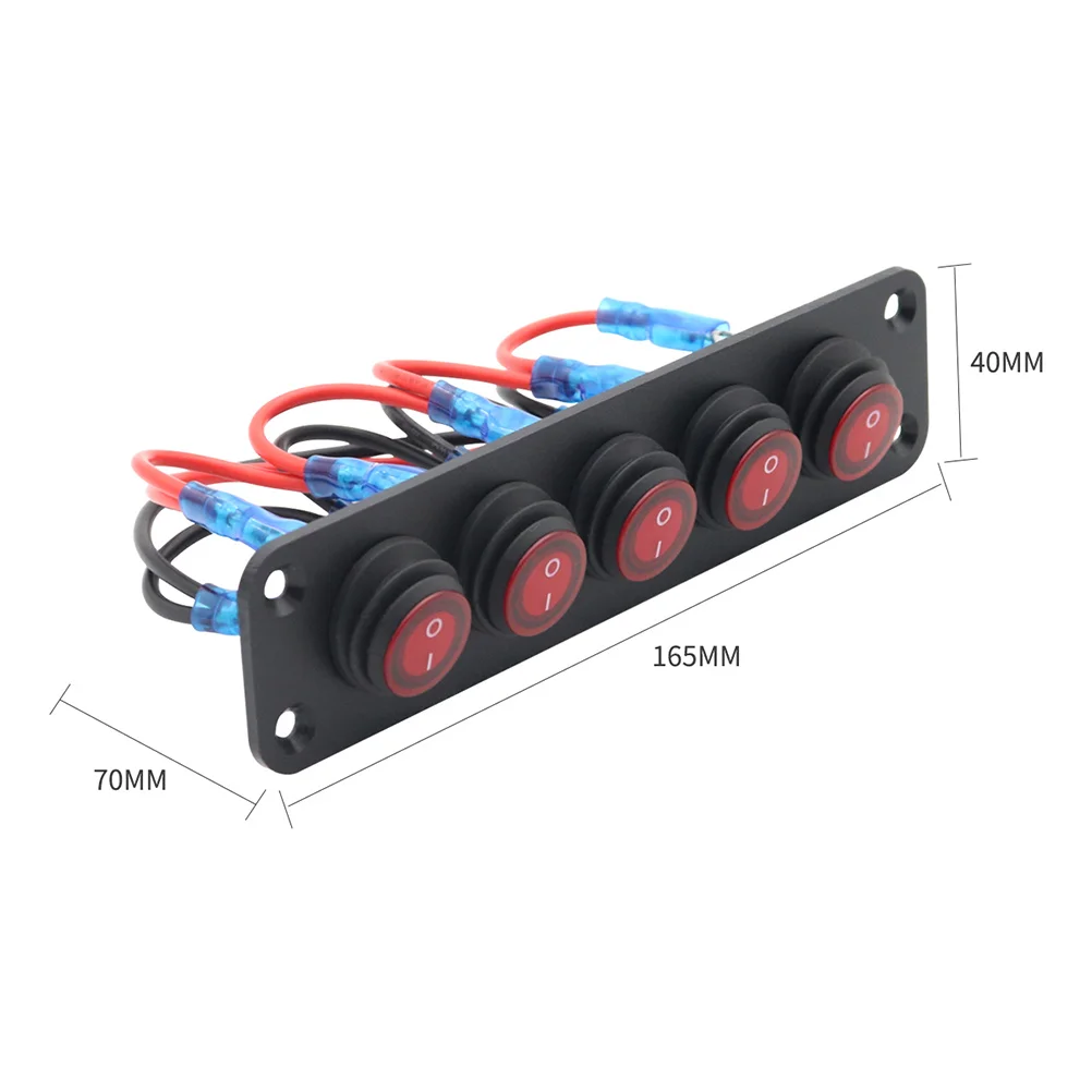 

Rocker Switch Panel 5 Gang Pre Wired LED Cable Car Accessories Marine Boat Automotive 12V Stable Performance Easy Install Switch