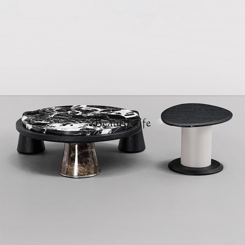 

Italian minimalist marble coffee table living room home light luxury high-end round black coffee table