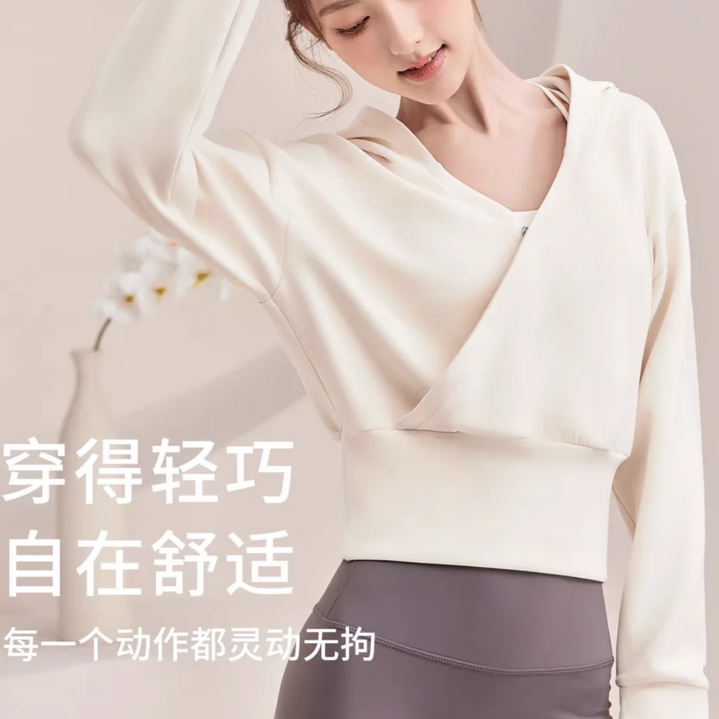

Cross Border Waist Hugging Hooded Yoga Clothes for Autumn and Winter, Fitness Clothes, Sports V-Neck Slim Yoga Tops, Outerwear,