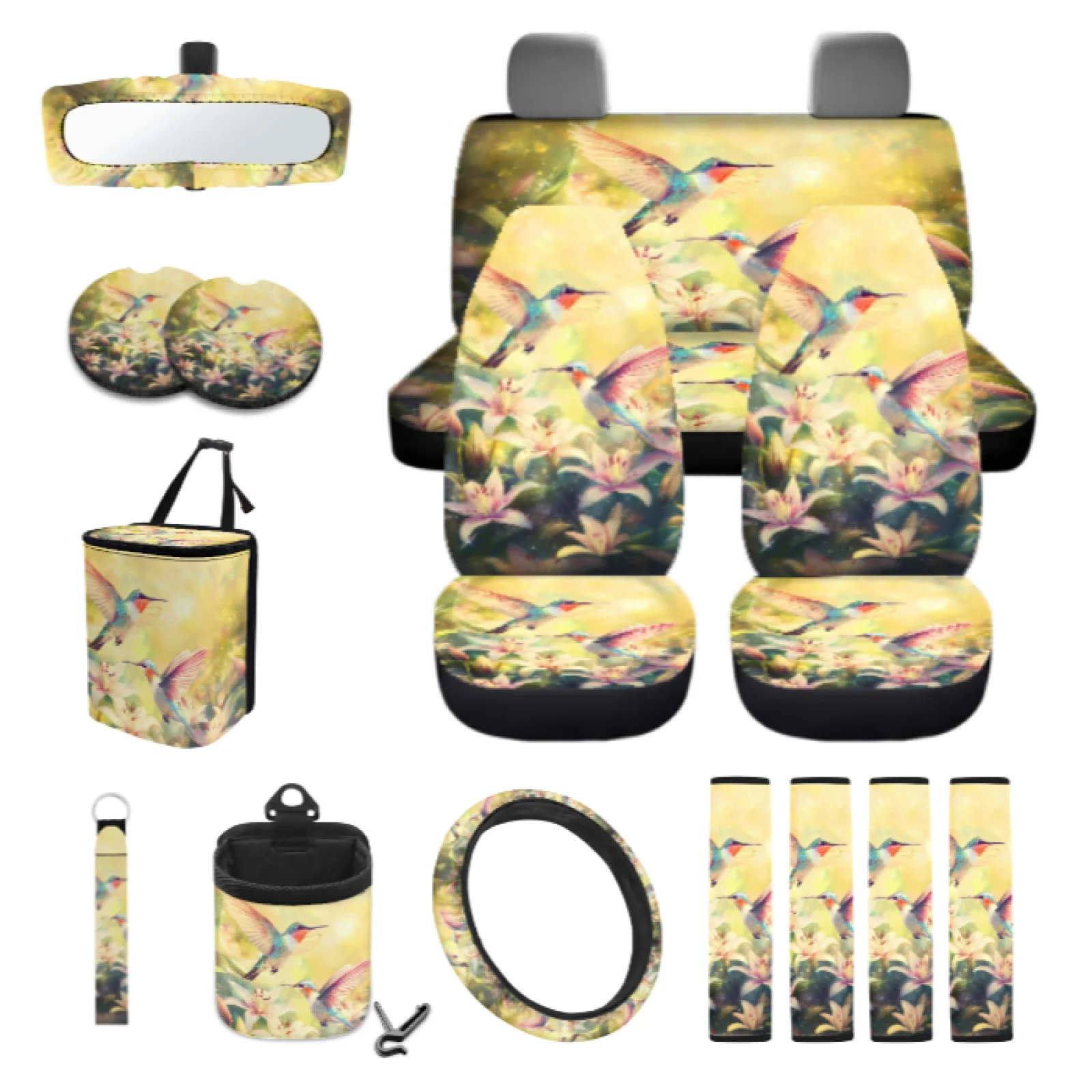Coloranimal Lily Hummingbird 15 PCS with Soft Car Seatbelt Cover and Keychain Holder for Daily Use