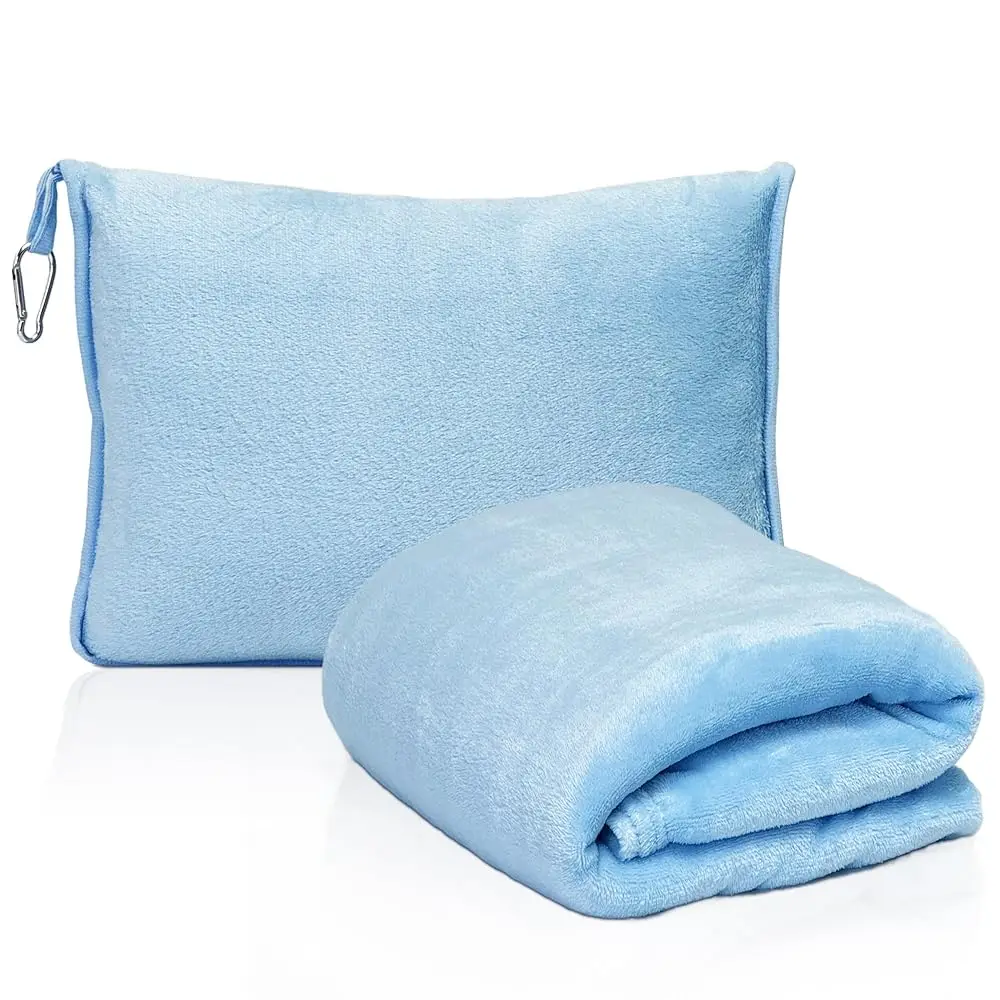 

Плед-подушка 2-в-1 для путешествий – ультрамягкий, компактный и складной, с креплением на ручную кладь и клипсой для рюкзака, для авиаперелетов