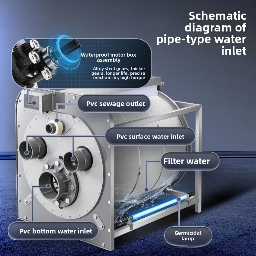 Automatic Rotary Drum Micro Filter Semi Submersible Pond Water Circulation Filtration System Heavy Duty for Outdoor Fish Pond