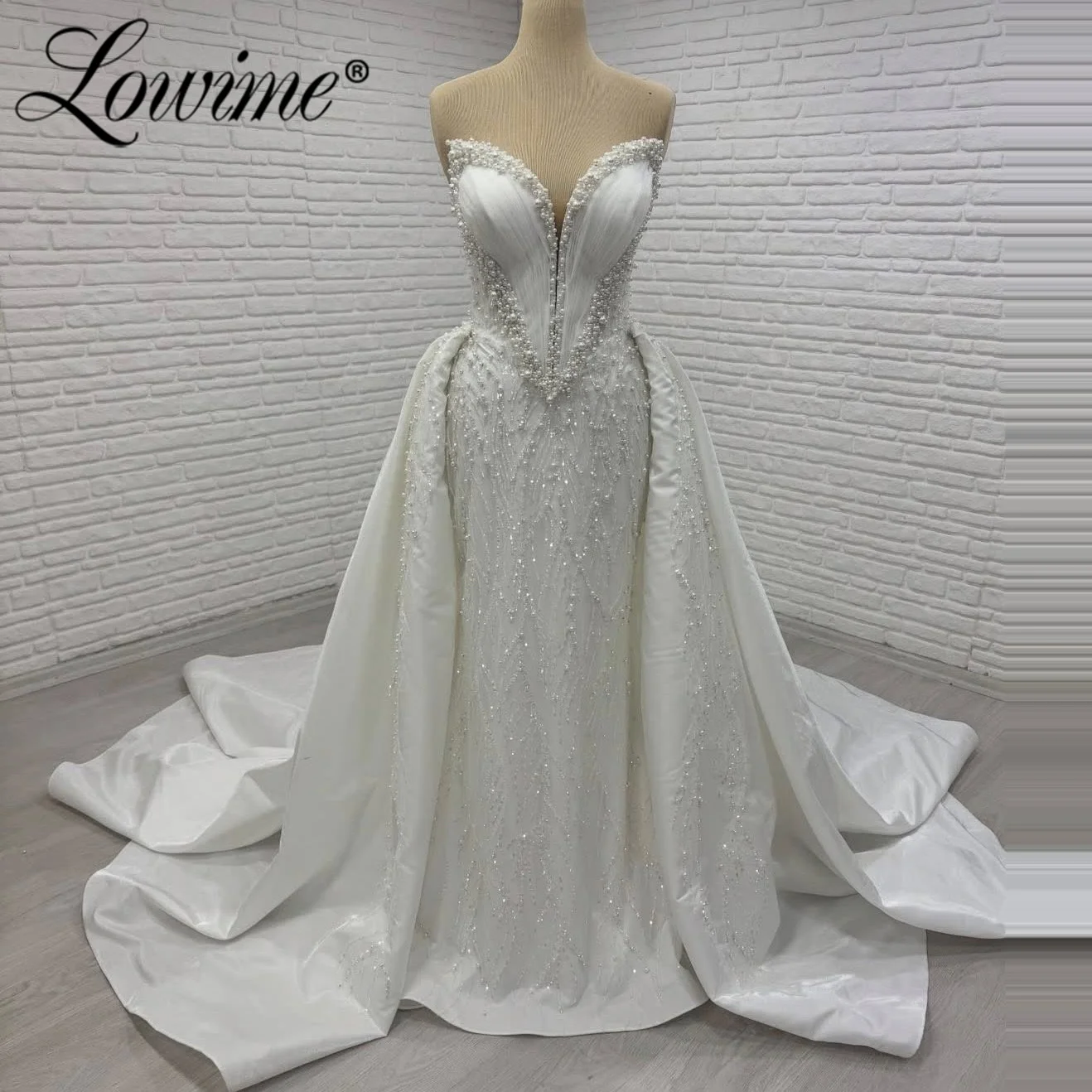 

Платье с жемчугом для свадьбы и вечеринок, индивидуальный пошив, комплект из двух предметов, длинное вечернее платье-русалка для выпускного 2026, цвет слоновой кости/белый, для невесты, вечерний наряд, платья-робы