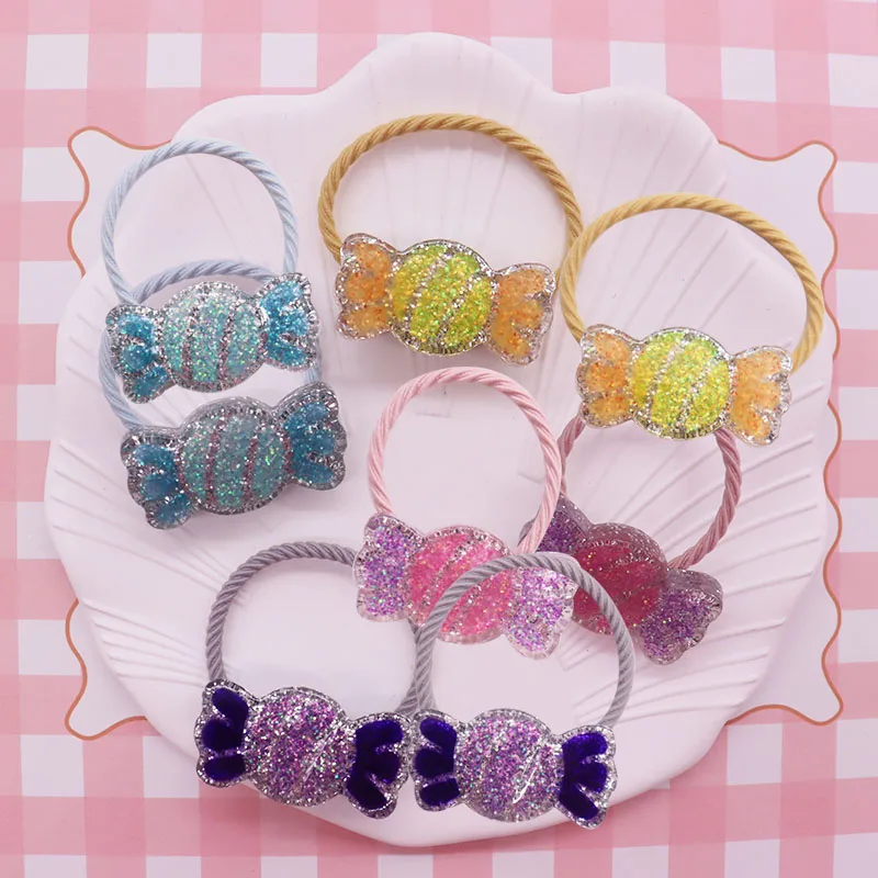 2Pcs/Set Resin Hair Accessories Baby Colorful Candy Shape Nylon Headband Scrunchies Children's Elastic Bands For Girl Hair Ties