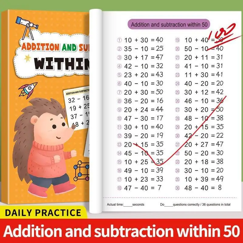 Portable Kids Math Practice Workbook Addition Subtraction Within 100 Educational Training Book for Travel Outdoor Use Gift