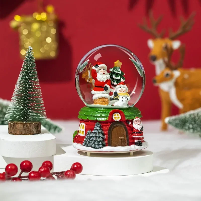 Christmas Children's Gift with Music Automatic Snowfall Crystal Ball Small Ornament Christmas Eve Gift