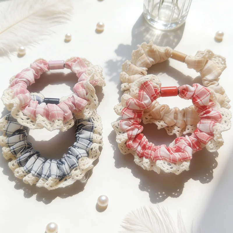 

4pc Fashion Advanced Good Elastic Plaid Hair Ties Rings Rope for Women Girls for Hair Accessories Ponytail Holder