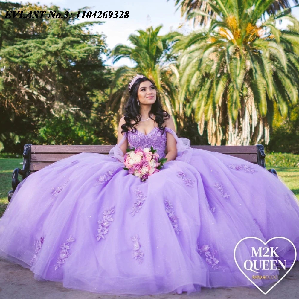 

EVLAST Customized Shiny Lilac Quinceanera Dress Ball Gown Lace Applique Beaded Crystal Corset Sweet 16 Vestidos De 15 Anos E3Q82