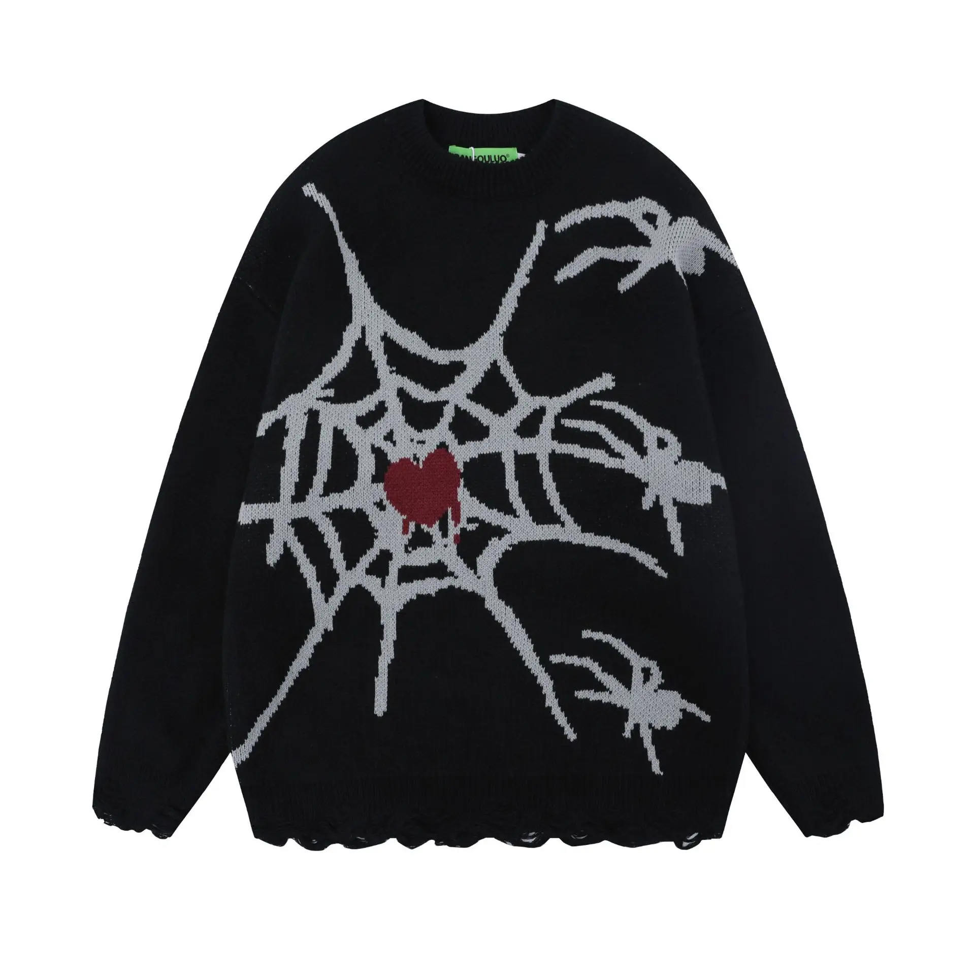 American retro spider worn-out pullover sweater for men and women in autumn and winter, loose and lazy trend brand oversize knit