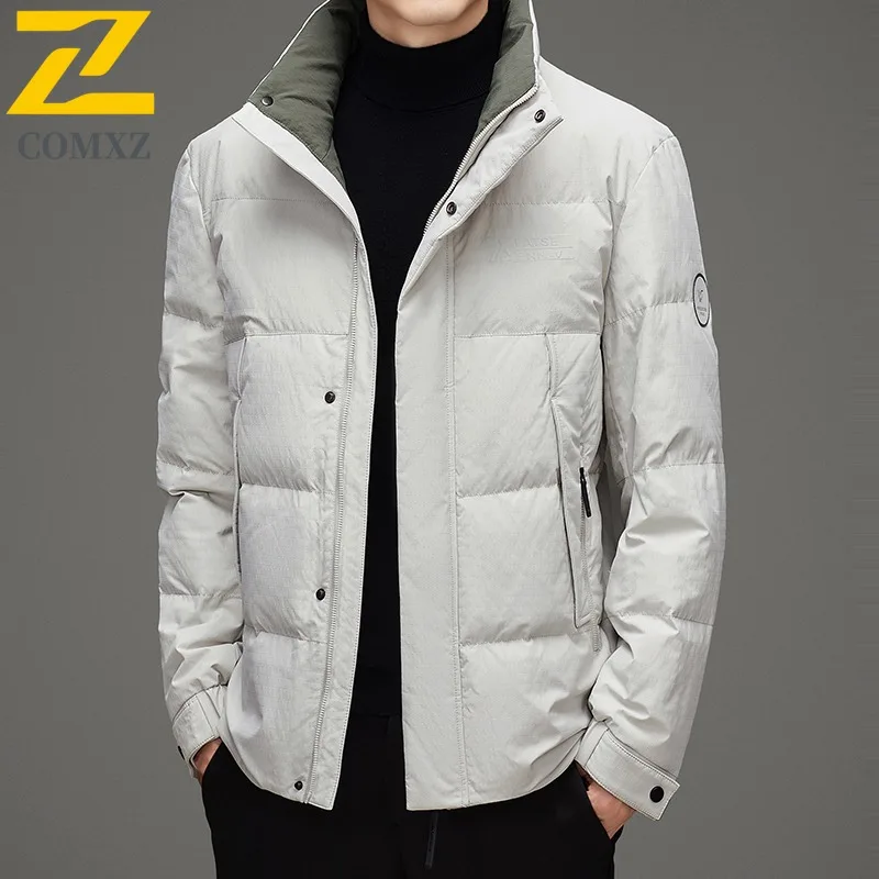 COMXZ Down Jacket Men Turndown Collar Classic Outdoor Working Thickened Warm Parka Trendy Business White Duck Down Winter Coat
