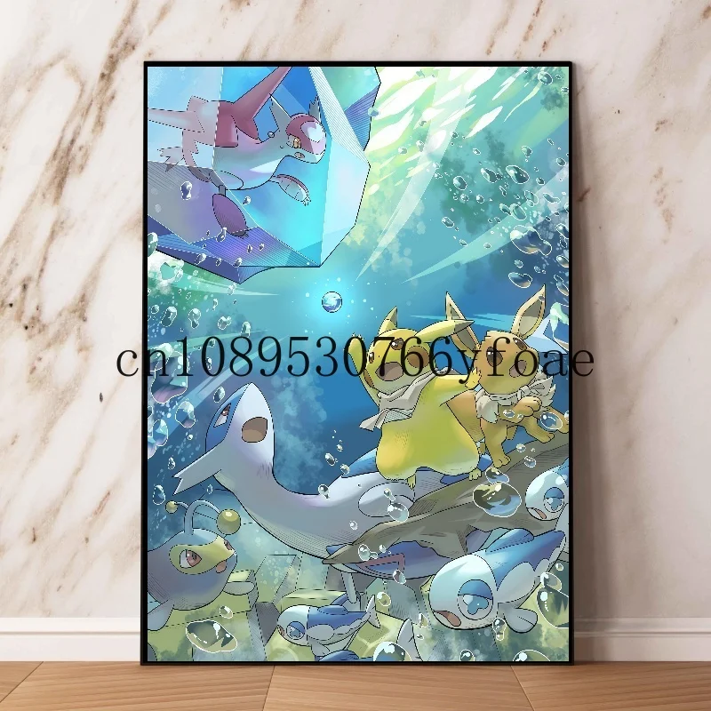 Anime pokemon eevee família evolução pintura em tela umbreon espeon arte da parede cartaz crianças decoração do quarto mural imagem quadros