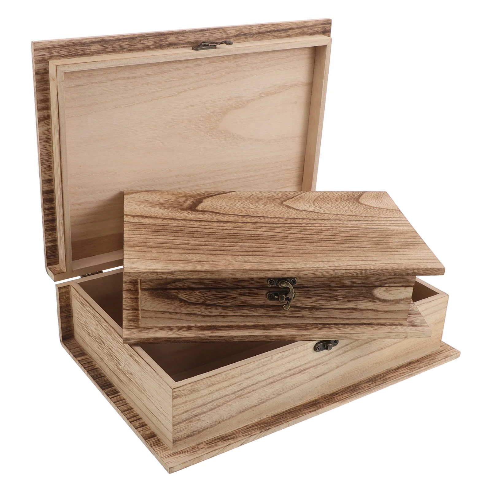 2 pezzi di scatola per ricordi in legno a forma di Bibbia con coperchio ribaltabile per gioielli, custodia per gingilli, organizer decorativo per libri di carte