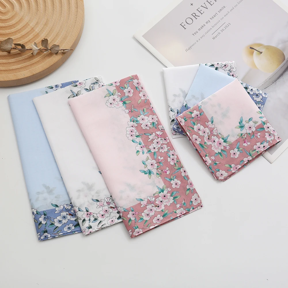 Confezione da 3 fazzoletti stampati in puro cotone da donna, fazzoletti con fiori in puro cotone, fazzoletti sottili e morbidi, souvenir della sposa della stagione del matrimonio