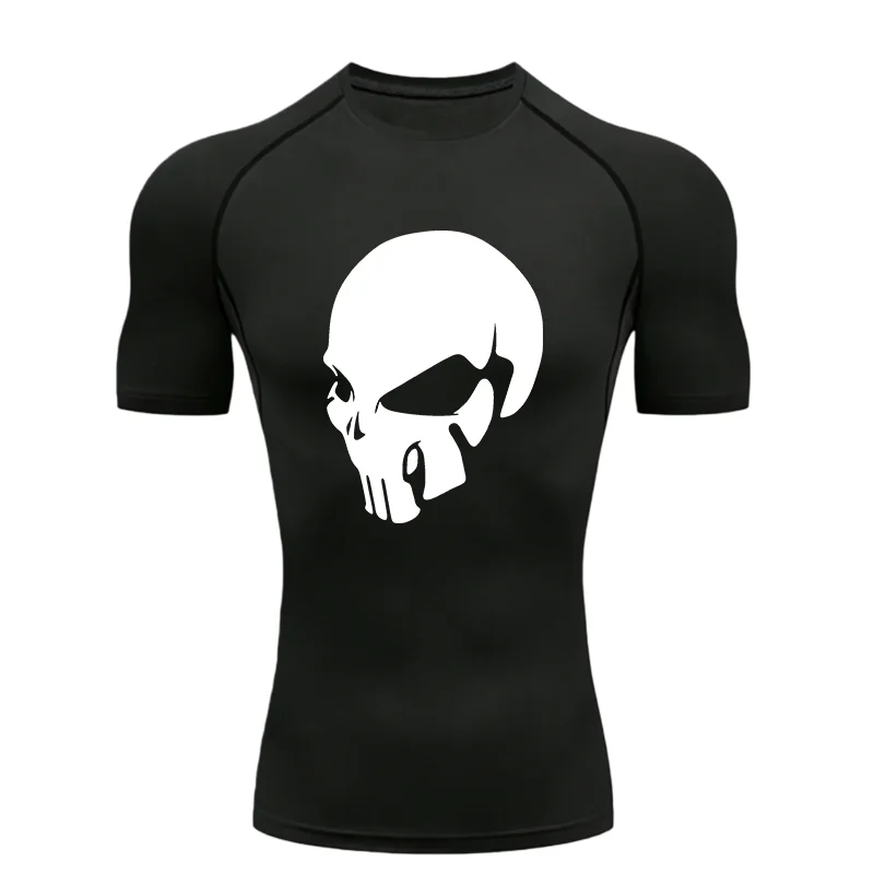 

Мужская спортивная футболка с рисунком черепа 2026, компрессионные топы для тренировок и фитнеса, быстросохнущая футболка с короткими рукавами для мужчин