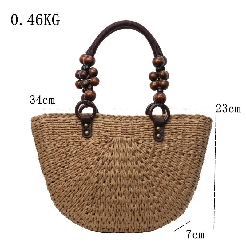 2024 New Summer Women Straw Beach Bag Large Capacity Handbag Handmade Shoulder Underarm Bag Bohemian Female Casual Woven Basket