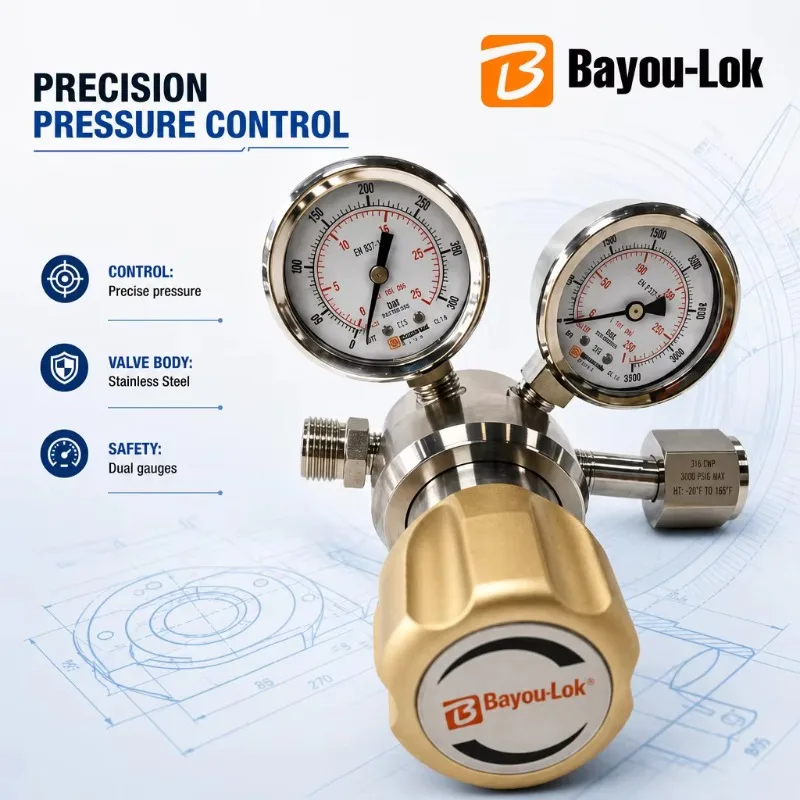 High Purity SS316L Gas Regulator For CO2 Helium Acetylene Nitrogen Argon Laboratory Cylinders High Pressure Gas Regulator