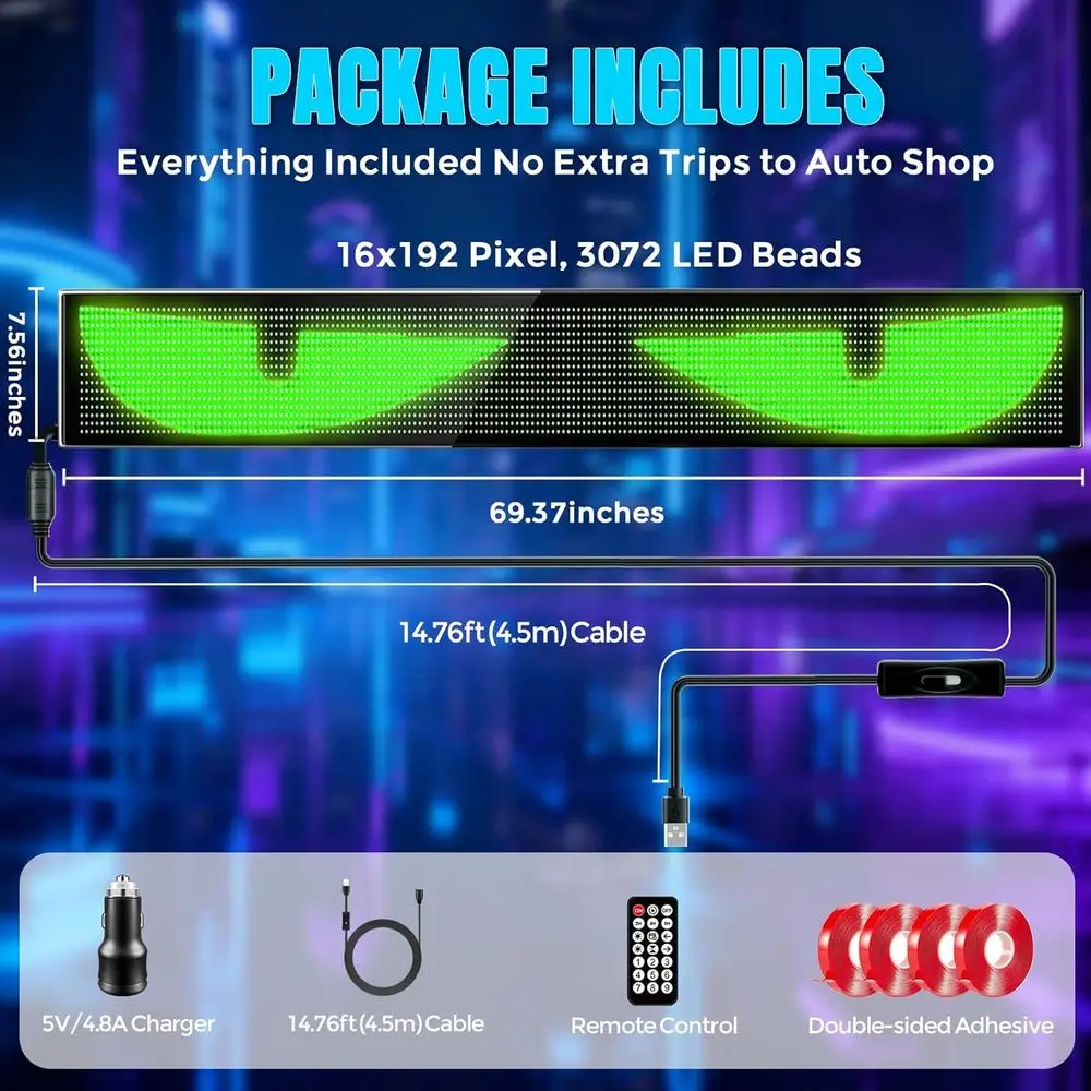 69.37"x7.56" Extra-Large Animated LED Windshield Eyes- Devil Eyes Lights, Progmable LED lexible Sign with Remote & APP Control o