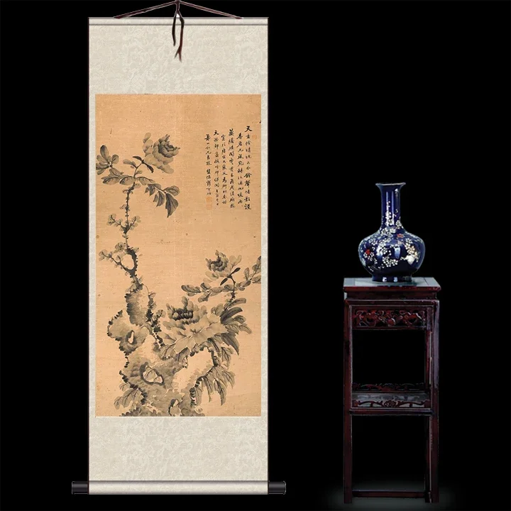 White headed Ronggui Xian He Tu San Yang Kai Tai Flower and Bird Painting Silk Painting