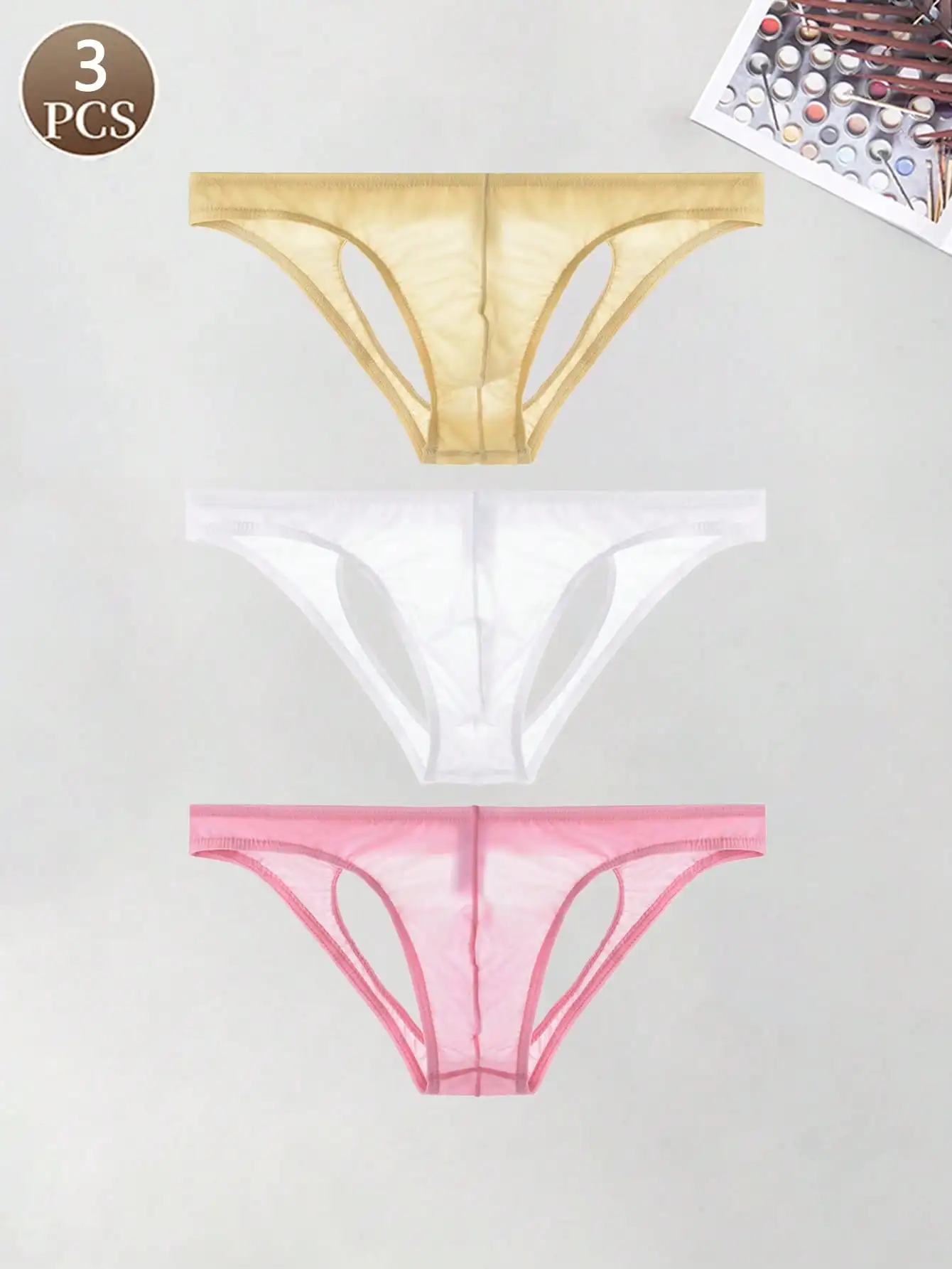 

3PCS Solid color casual sports knitted fabric Men's low waist seamless sexy hollow out double Ding ice silk brief