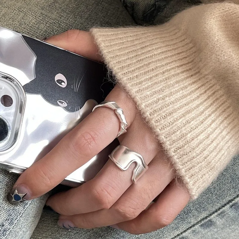 

Новое хит продаж, серебряное открытое кольцо, геометрическое асимметричное штабелируемое панк-вечеринка и вечеринка, изысканные ювелирные аксессуары, подарки