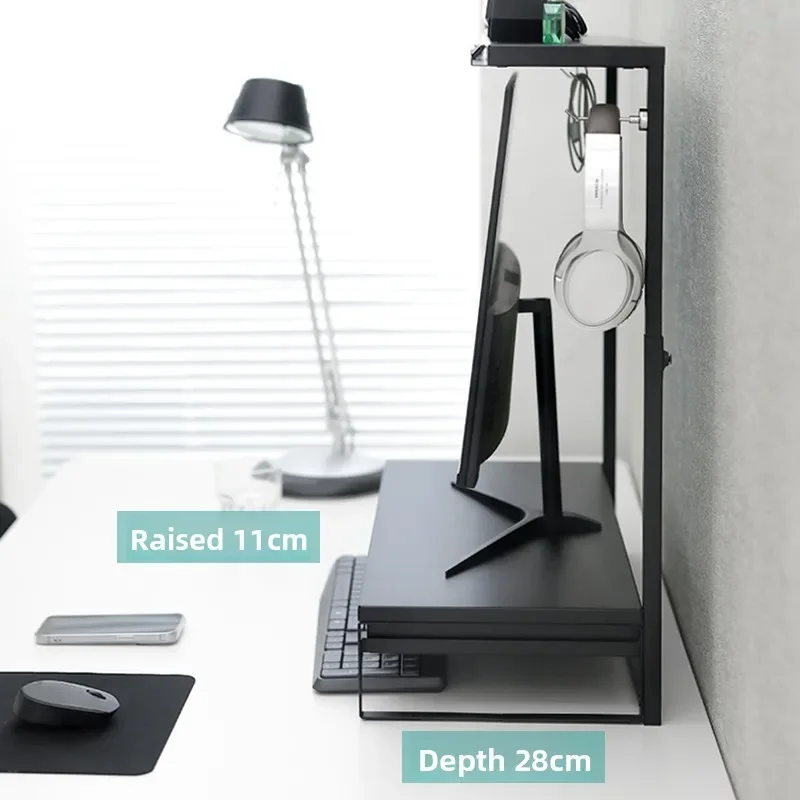 Dual Layer Monitor Riser Stand Desktop Screen Elevator Holder with Drawer Storage Shelf for Office Laptop Workspace Accessories