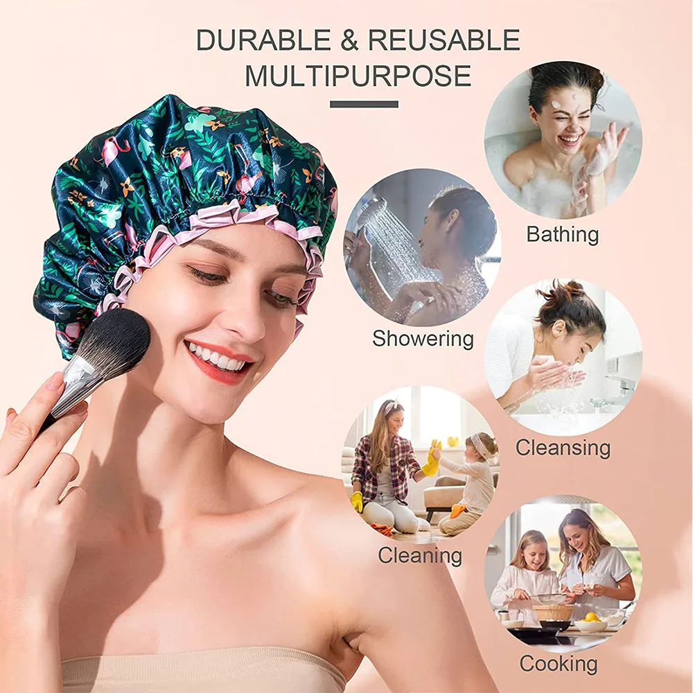 11 Color Thick Shower Cap Waterproof Bath Hat Double Layer Shower Hair Cover Women Supplies Shower Cap Bathroom Accessories