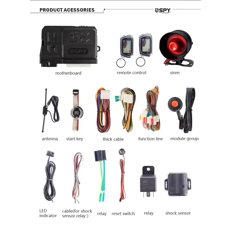 Brand For SPY Auto Start System for Cars Remote Control with Anti-Hijacking Alarm One Way Frequency App Control Immobilizer