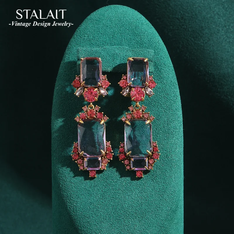 

Антикварные ювелирные изделия, прозрачные фиолетовые серьги с кристаллами и розовым цветком, винтажные серьги-капли для женщин, подарки золотого цвета, новинка 2023 года