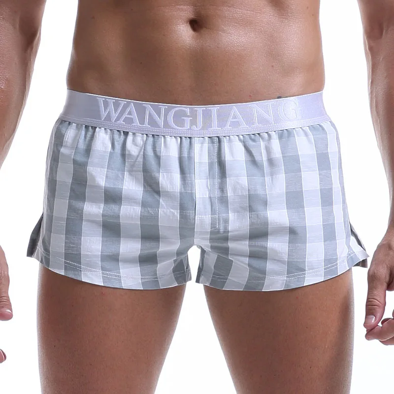 Men Underwear Boxers Plaid Loose Shorts Men Panties Cotton Arrow Pants Classic Basics Homewear