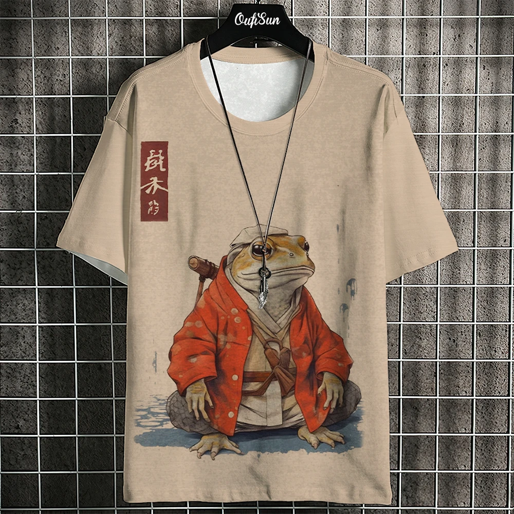 2024 Japanese Samurai Cat T-shirt Summer Tshirts New Men\'s T-shirt Casual Short Sleeve Sports Fitness Top Retro T Shirt For Men