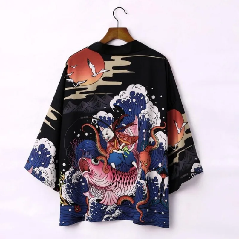 2023 New Summer Style Creative Kimono Cape 3D Printed Men\'s and Women\'s Casual Coat Feather Woven Shirt