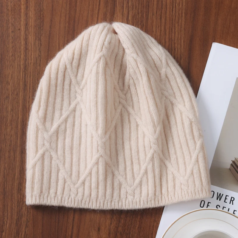 المرأة 100% الصوف قبعة شتوية قبعة لينة الدافئة Skullies قبعة مع المعين نمط كوريا موضة الأذن دفئا بونيه