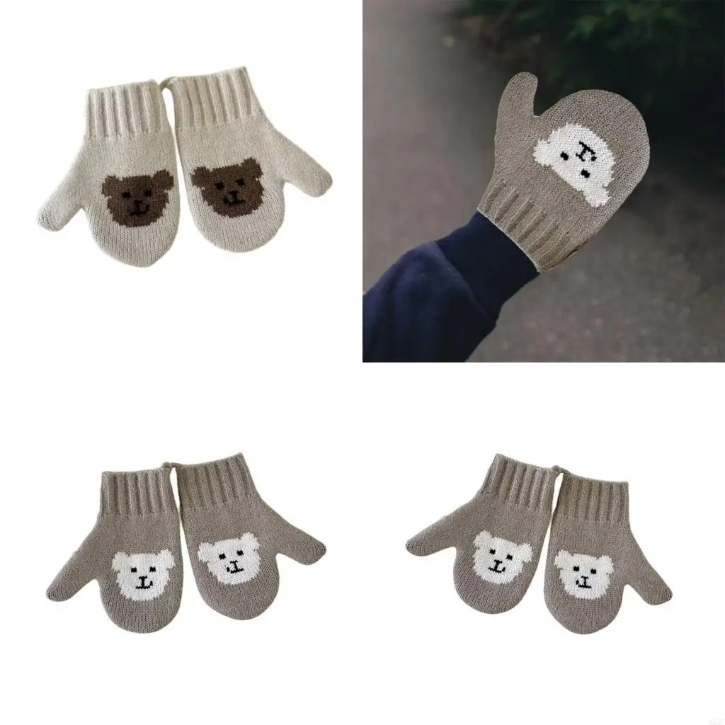 

A5YC Baby Thermal Mittens With Safety Neck Hanging Cord Soft Fabric 2 to 5 Years Warm