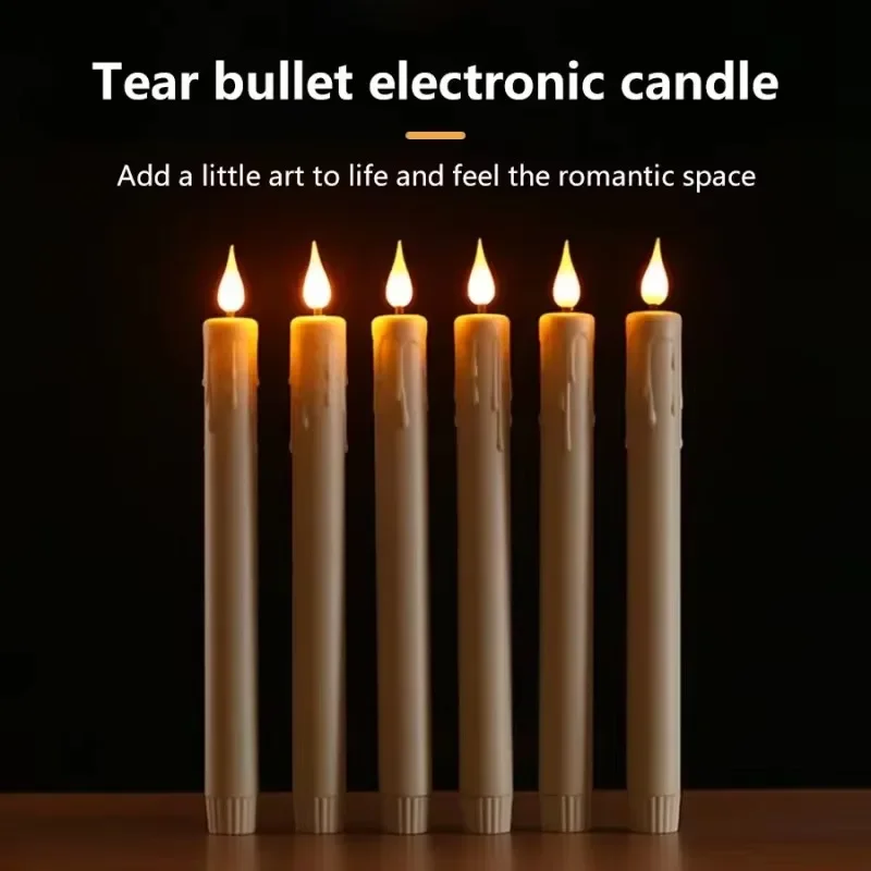 LED Flameless Flickering Taper Candles with Remote Control Candle Battery Flame Handheld Candlesticks Tears Long Candle Lamp