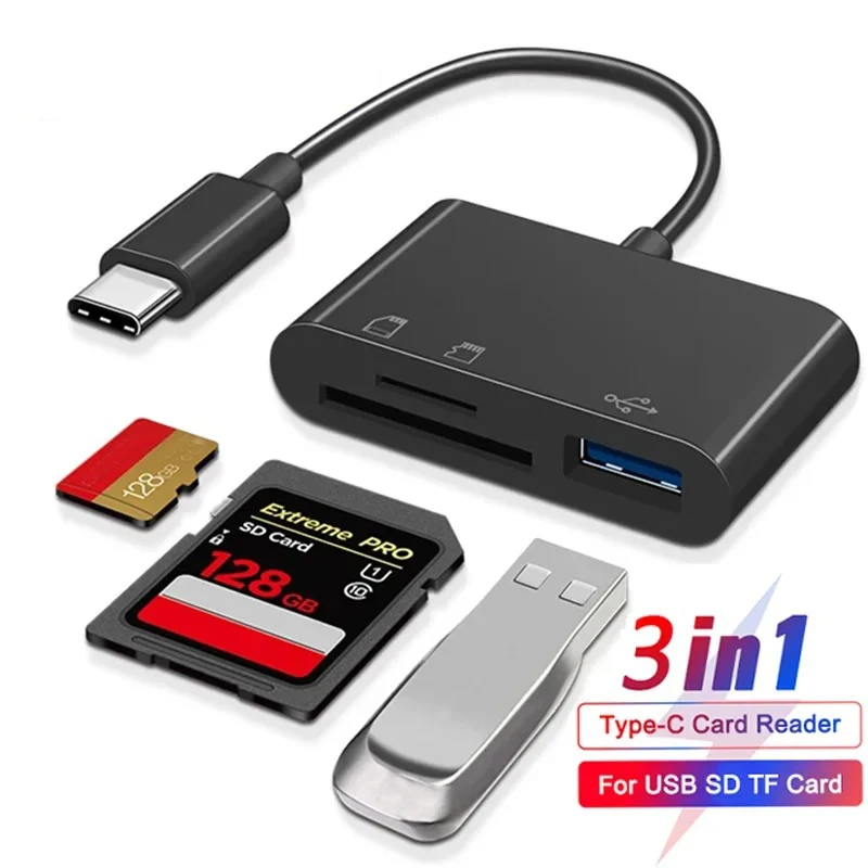 3 IN 1 Type C Card Reader SD TF Memory Card Reader USB C OTG Adapter High Speed Data Transmitter for Macbook Huawei Samsung