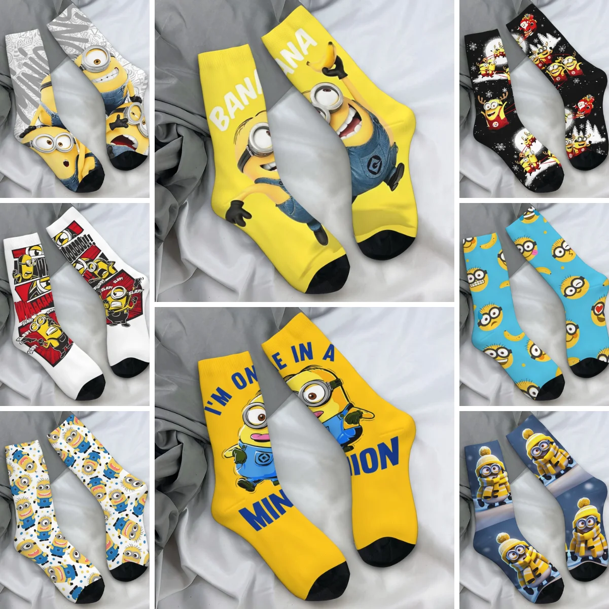 Big-Eyed M-Minions Banana Socks Novelty Stockings Winter Anti-Slip Men's Socks Comfortable Printed Running Sports Socks