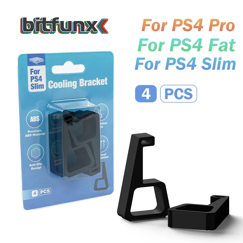 BitFunx 4Pcs Cooling Horizontal Bracket For PS4 Slim/PS4 Pro/PS4 Console Cooling Leg Stand Base Flat-Mounted Holder