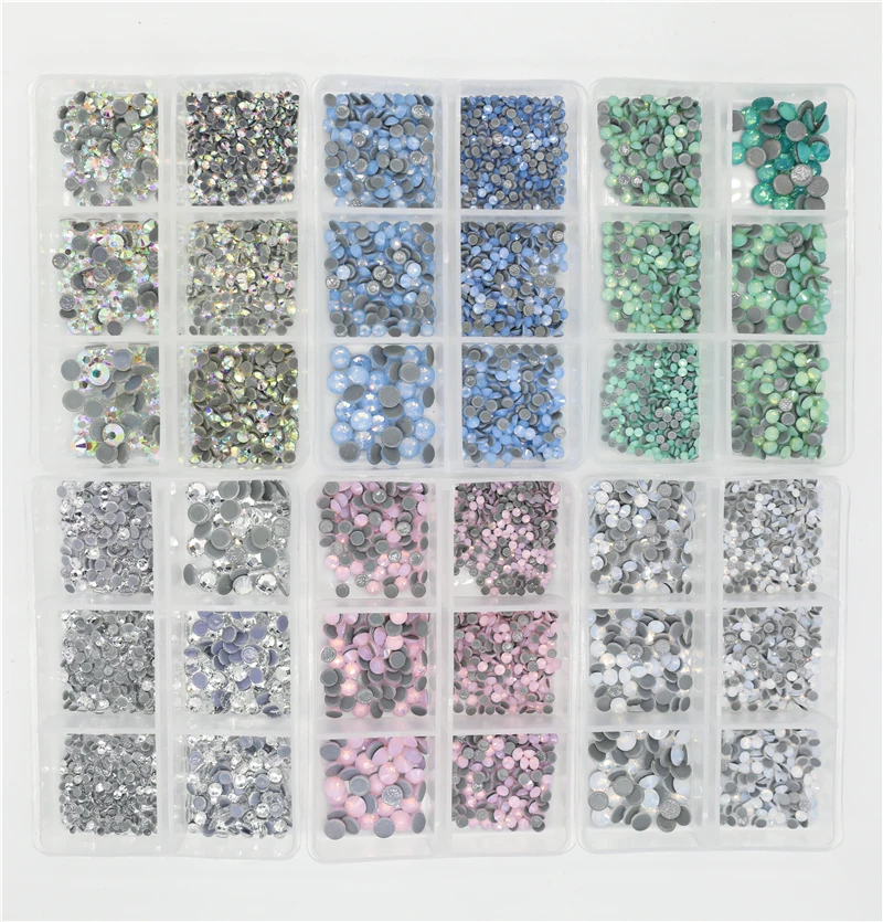 1200pcs Mix Sizes Glass Crystal Hot Fix Rhinestone Set Flatback 3D Crystal Nail art Rhinestones For DIY Garment Decorations