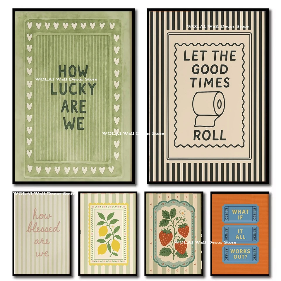 كيف محظوظ نحن الأخضر القلب يقتبس قماش الملصقات دع الأوقات الجيدة لفة الحمام جدار الفن يطبع لغرفة المعيشة ديكور المنزل