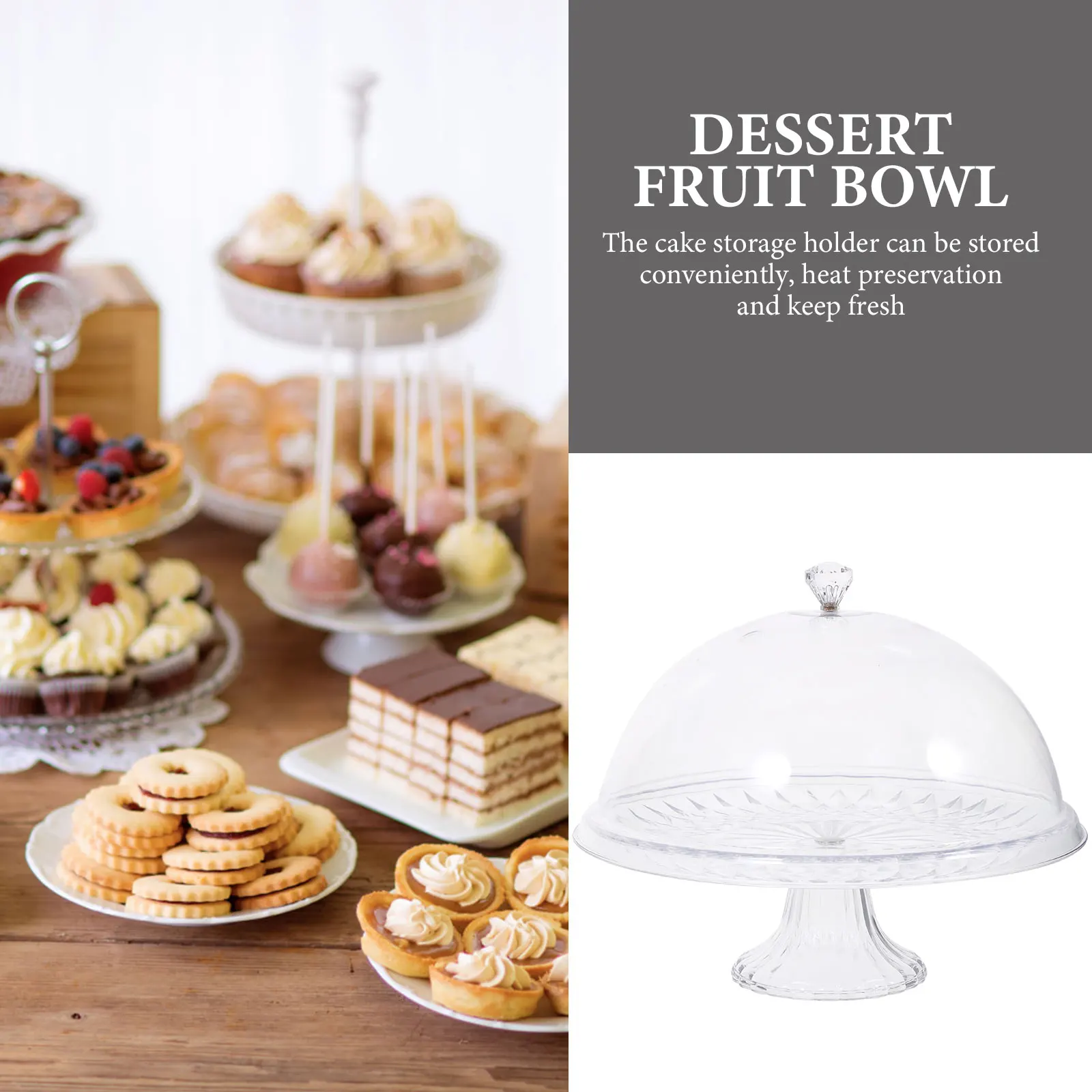 

Acrylic Cake Stand Dessert Tray Snack Serving Display Plate Dome Lid Heat Preservation Dust Proof Kitchen Tidy Multi Function