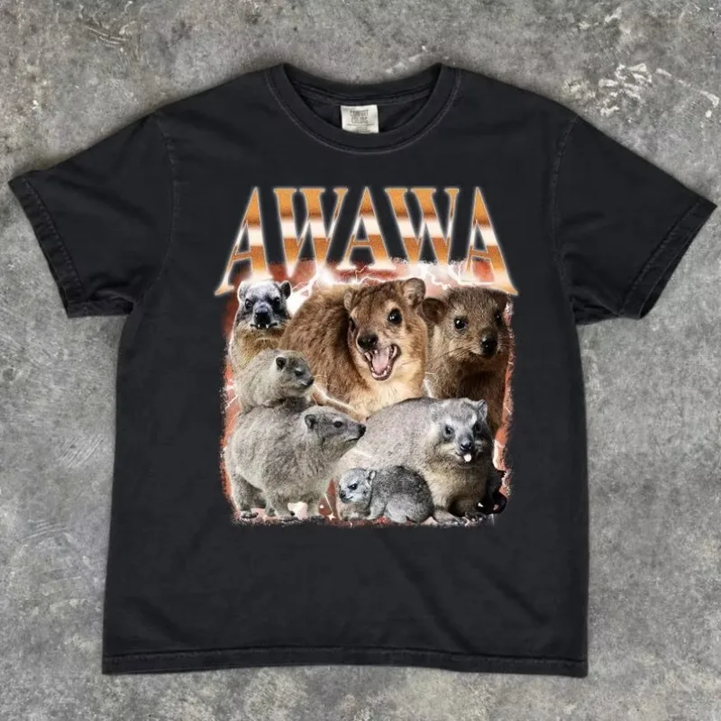 Women's Retro Awawa Hyrax Pattern T-shirt Retro 90s Rock Meme T-shirt Y2k, Suitable for All Seasons Unisex Style