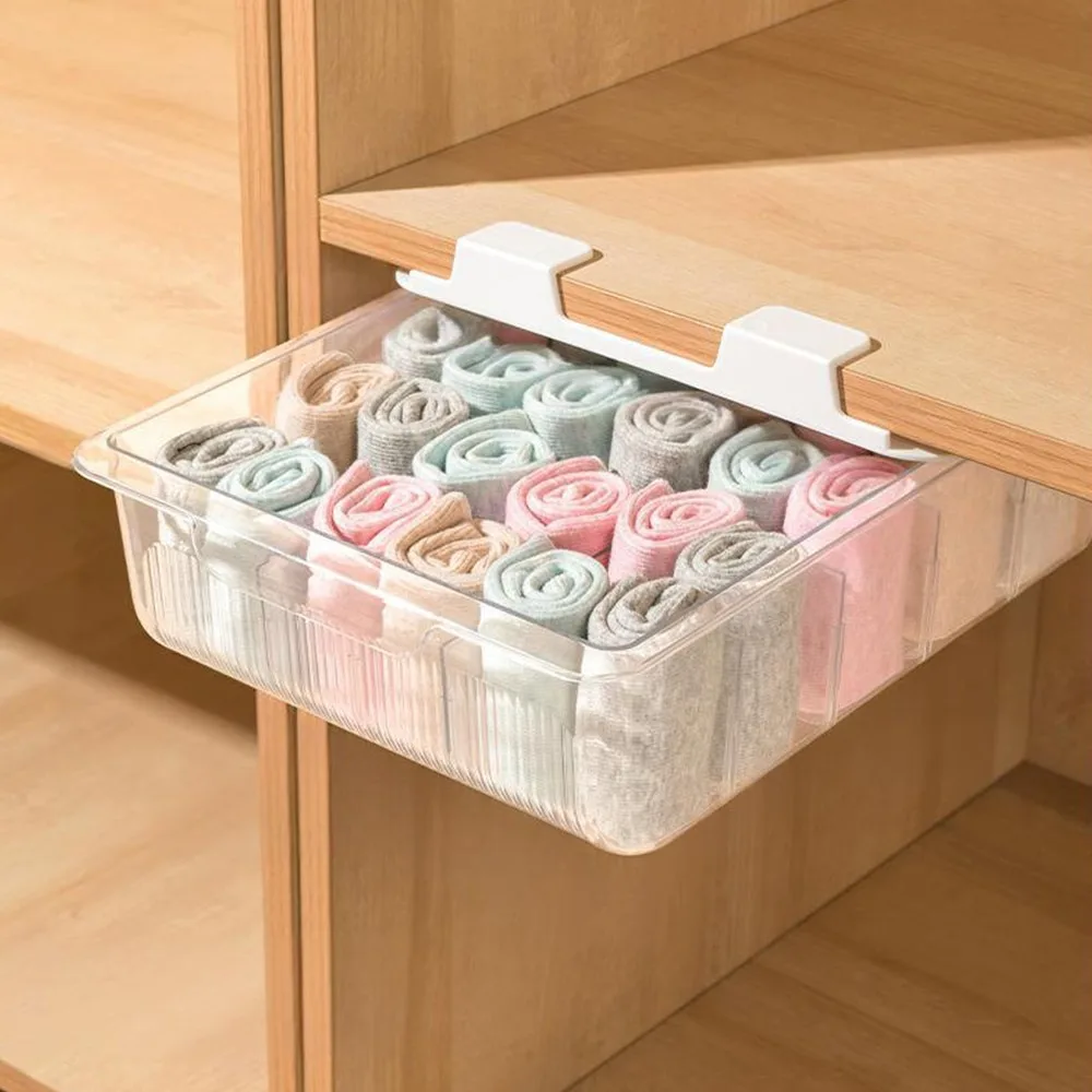 

Transparent Closet Organizer Storage Drawer 1/10/15 Grids Under Board Underwear Storage Organizer Sock Underwaist