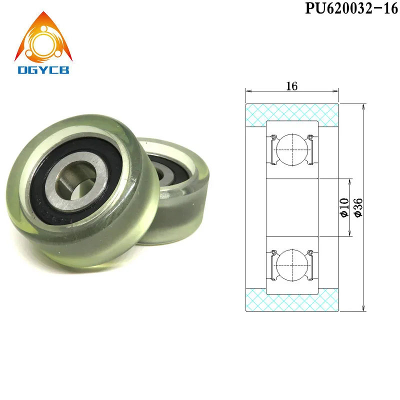 

1pcs 10 mm Shaft Hole 36 mm Diameter Polyurethane Molded Ball Bearing PU620036-16 PU Rubber Coated Flat Groove Guide Pulley