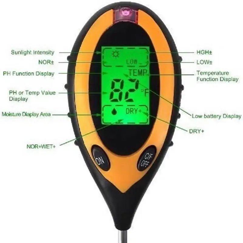 4 in 1 soil instrument illumination tester acid alkalinity meter PH moisture humidity digital display backlight test tester image 3